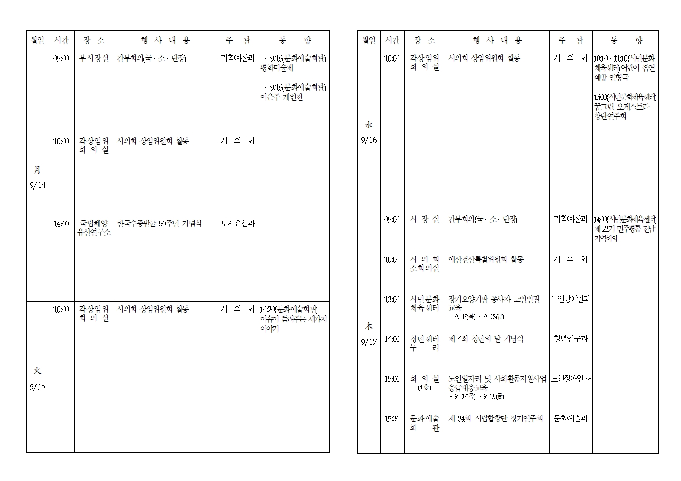 본 행사일정은 사정에 의해 변동될 수도 있음